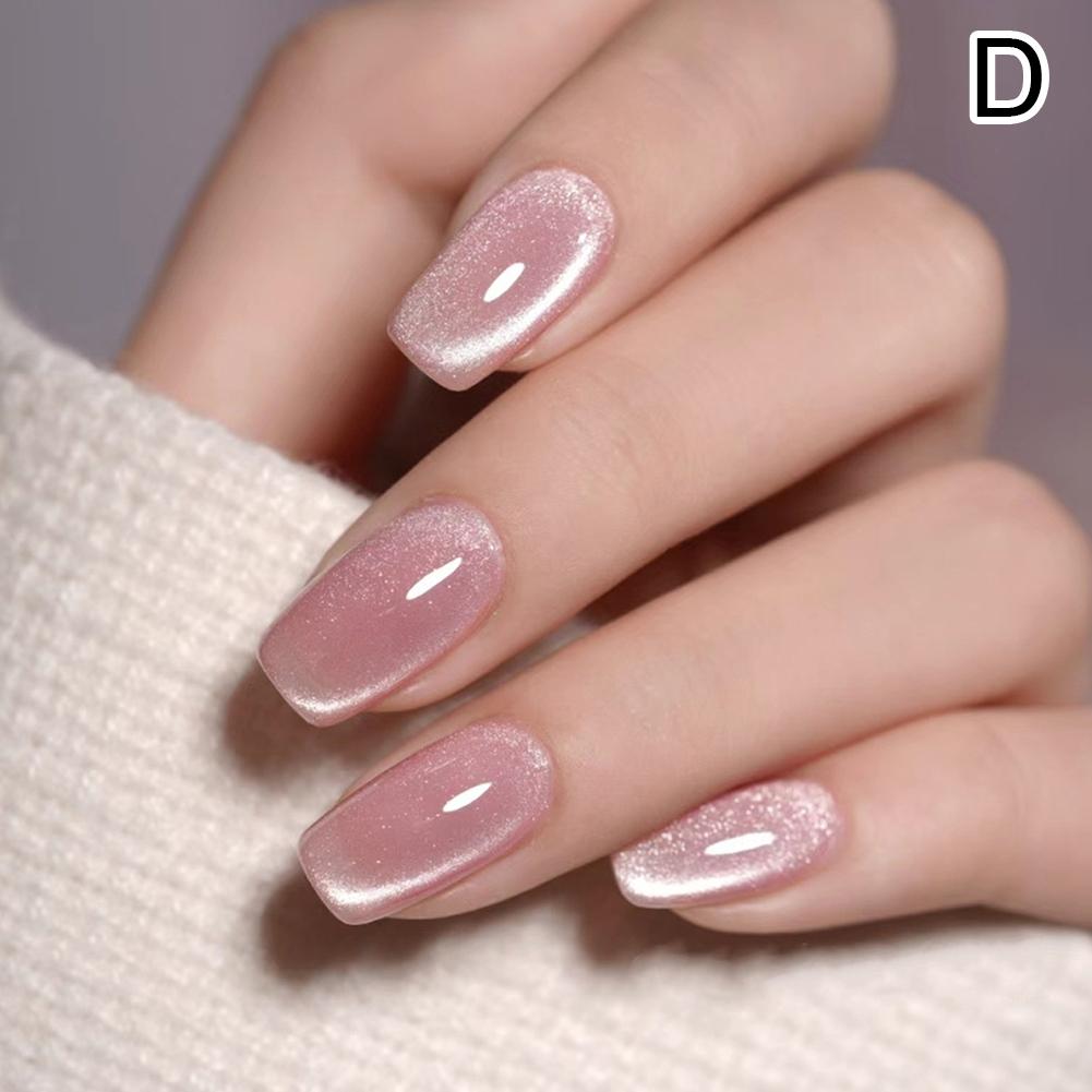 24PCS Cat Eye Short False Nails Reusable Glitter Fake Nails Fake Nail Sweet Almond False Nails For Women DIY Manicure