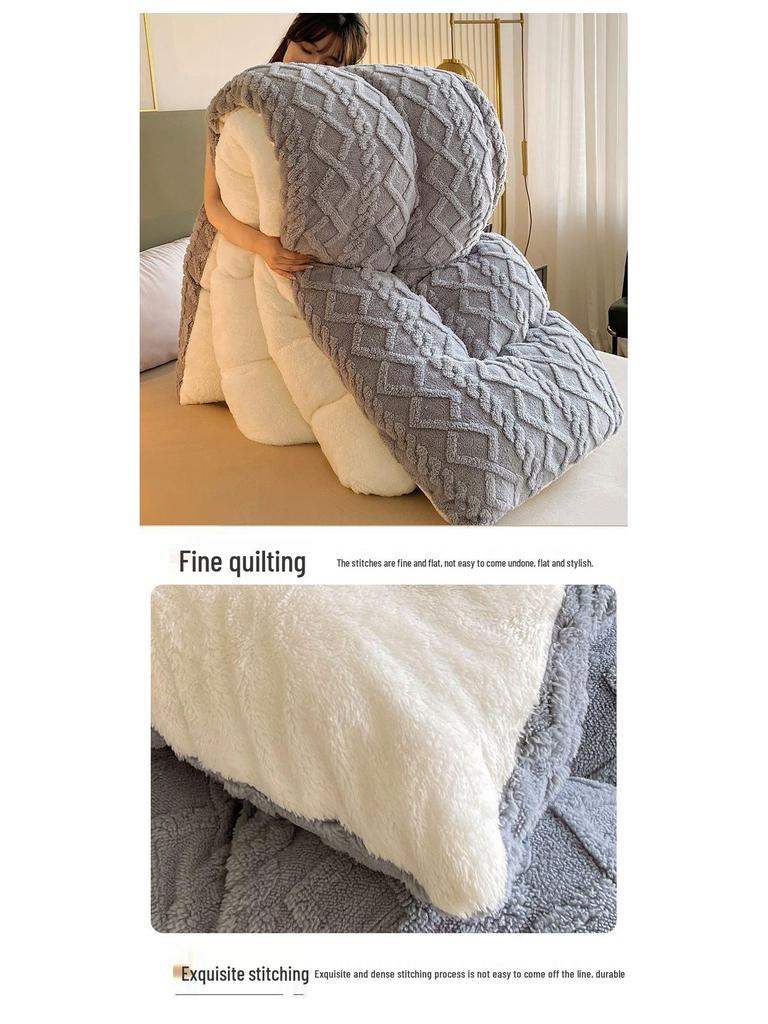 Double-Sided Quick-Heating Lambswool Fleece Winter Quilt for Single/Double Beds
