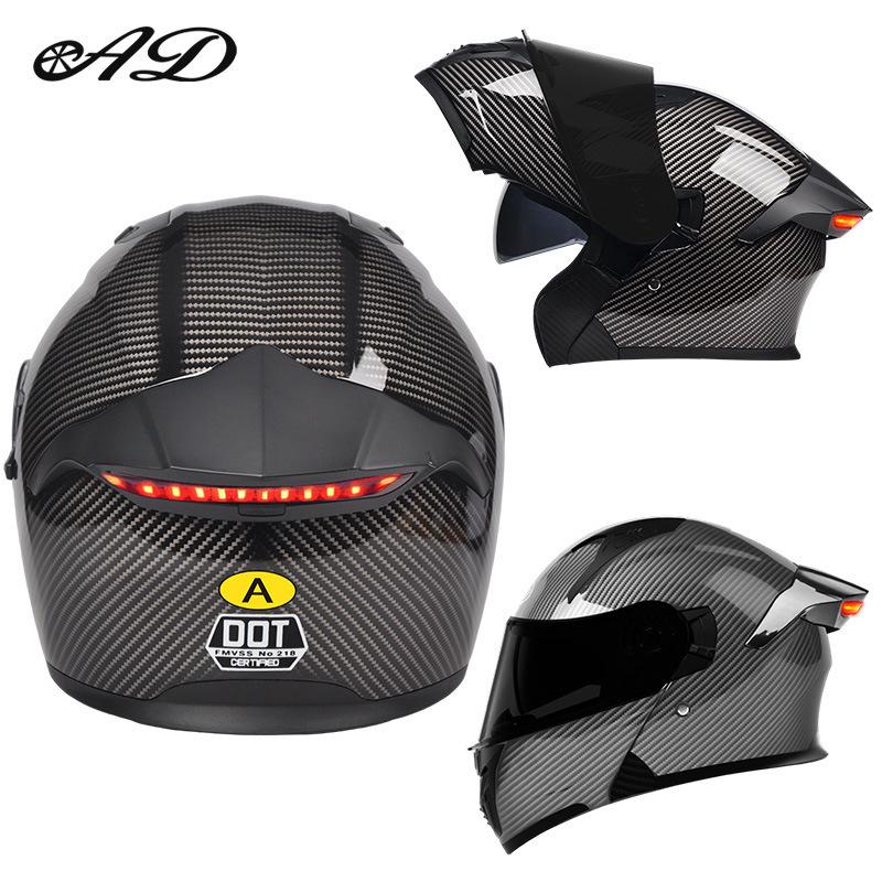 Unisex Full Face Flip-Up Motorcycle Helmet with LED Taillight, All-Season, 3C/DOT Certified