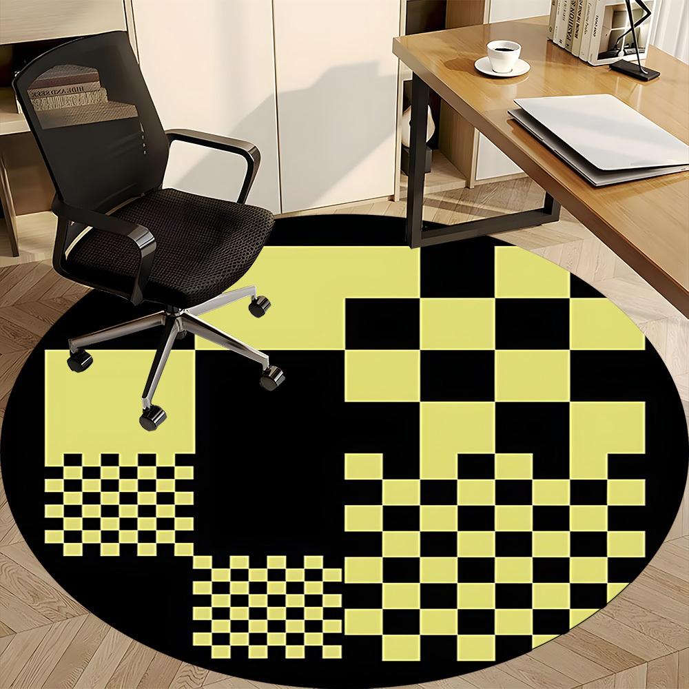 1pc Checkerboard Pattern Office Round Area Rug, Indoor Mat Suitable For Office, Under Office Chairs Bedroom Living Room Home Decor, Room Deco 080