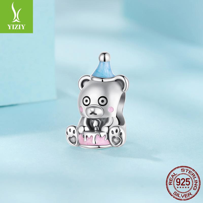 Birthday Cake Bear Diy Bracelet Beaded Accessories Cute S925 Sterling Silver Beads Loose Beads