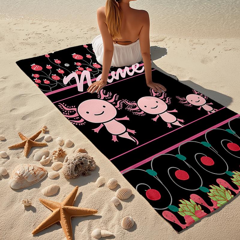 Custom Name Ultra-Soft Beach Towel with Axolotl Theme,Ideal for Pool - Camping, Diving - Perfect Travel Essential, Vibrant Beach Towel.