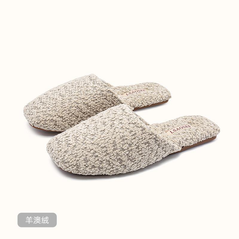 Fashion High Quality Comfort Furry Couple Slippers Short Plush Warm House Slippers Light Non-slip Autumn Winter Home Shoes for Women