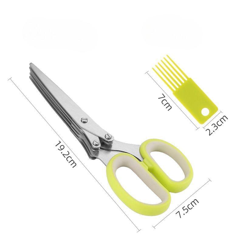 

5-Layered Stainless Steel Kitchen Scissors - Versatile Onion & Herb Shredder for BBQ & Indoor Use - Durable, Safe