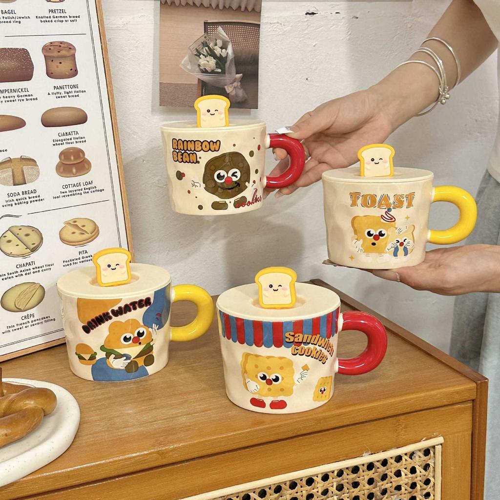 Cute Cartoon Mug with Lid Ceramic Cup Girls High Value Office Water Cup Practical Birthday Gift High Value Mugs Coffee Cups