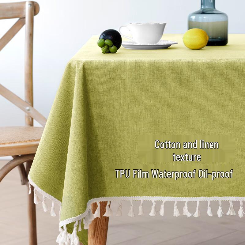 Aiwei Solid Color Rectangular Waterproof Oil-Proof Tassel Tablecloth