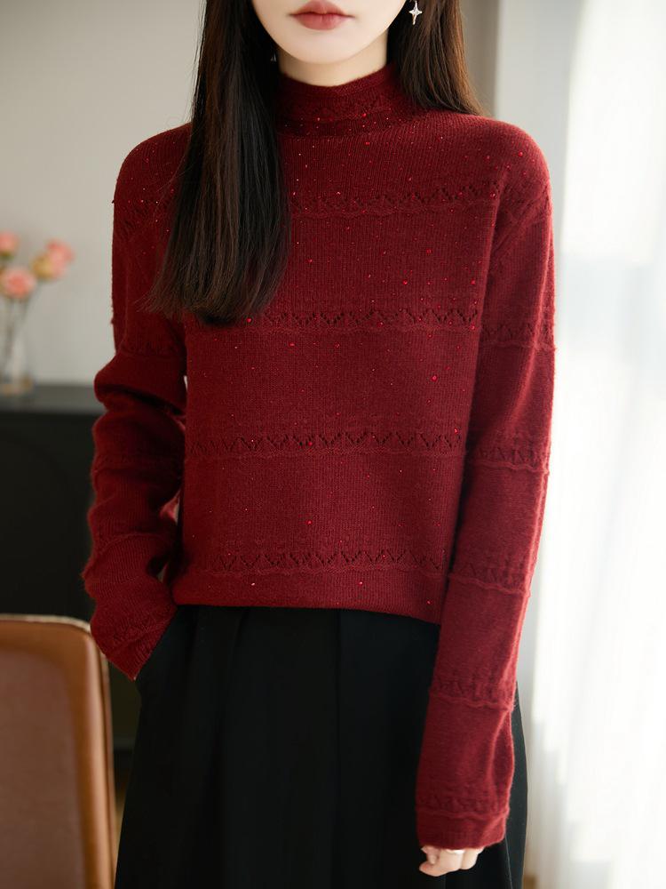 Vintage-Inspired Heavy Crochet High Neck Women's Pullover Sweater, Stylish and Warm Base Layer Top for 2026