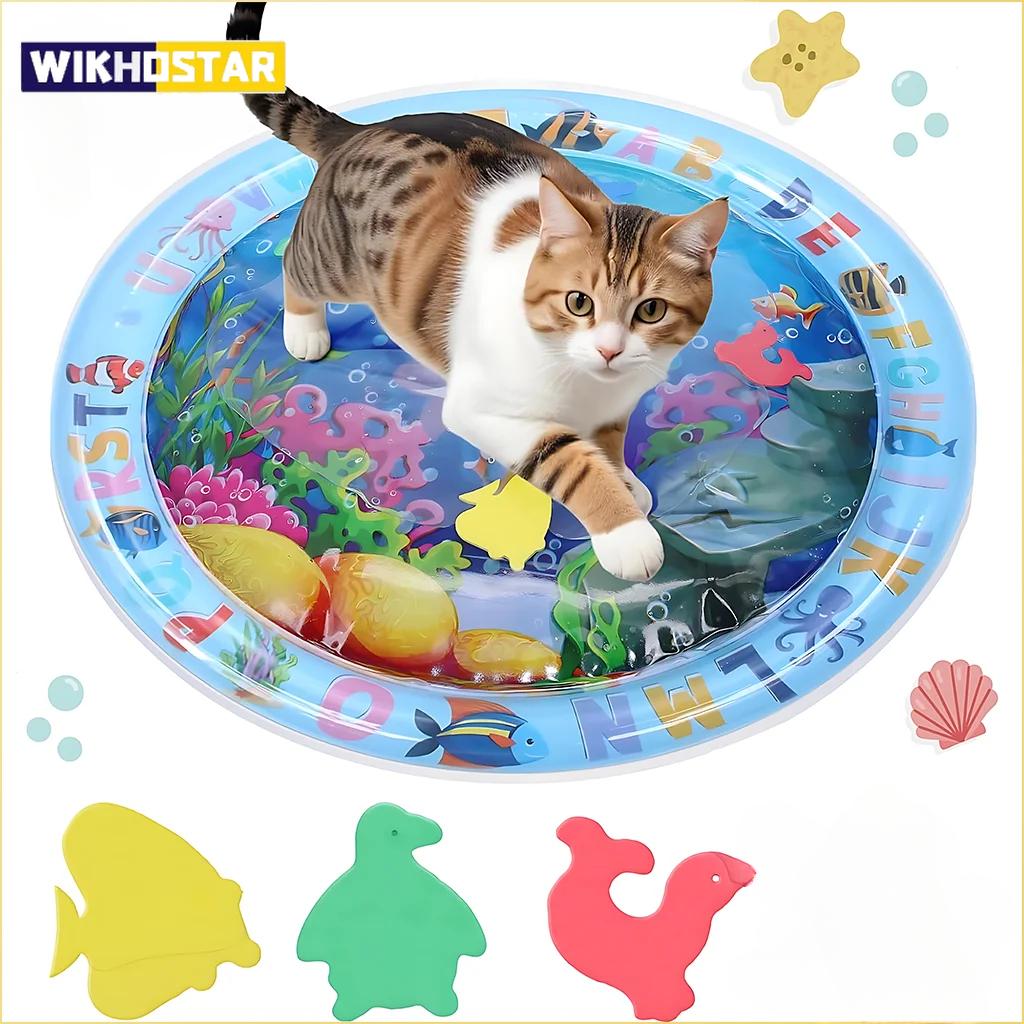 Sensorische Wasserspielmatte, verdickte aufblasbare Wassermatte für Katzen und Hunde, Haustier-Spielmatte mit Fisch-, Meeres- und Ozeanthema, sensorisches Spielzeug, Wasser