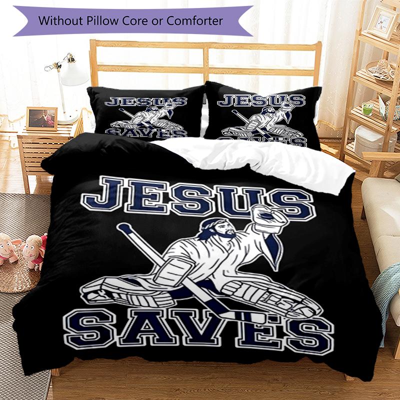 3pcs Ice Hockey Bedding Set Duvet Cover Closure Includes 1 Duvet Cover & 2 Pillowcases, Soft and Comfortable for All Seasons.