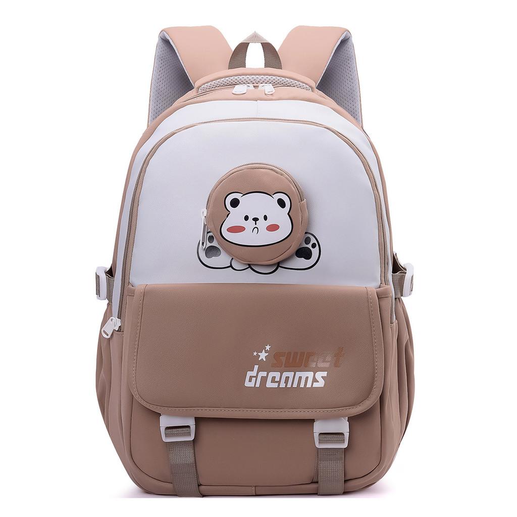 Contrasting Color Casual Backpack With Bear And Letter Print Design For Daily
