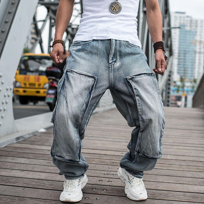Jeans für Herren, gerade Jeans, Cargohose, Biker-Jeans, Herren, Baggy, lockere blaue Jeans