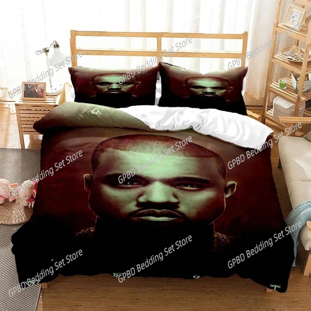 Rapper Kanye West Musik 3D Bettwäsche-Set Bettbezug Kissenbezüge Einzelbett Twin Full Queen King Size Heimdekoration Tagesdecke Jungen Geschenk