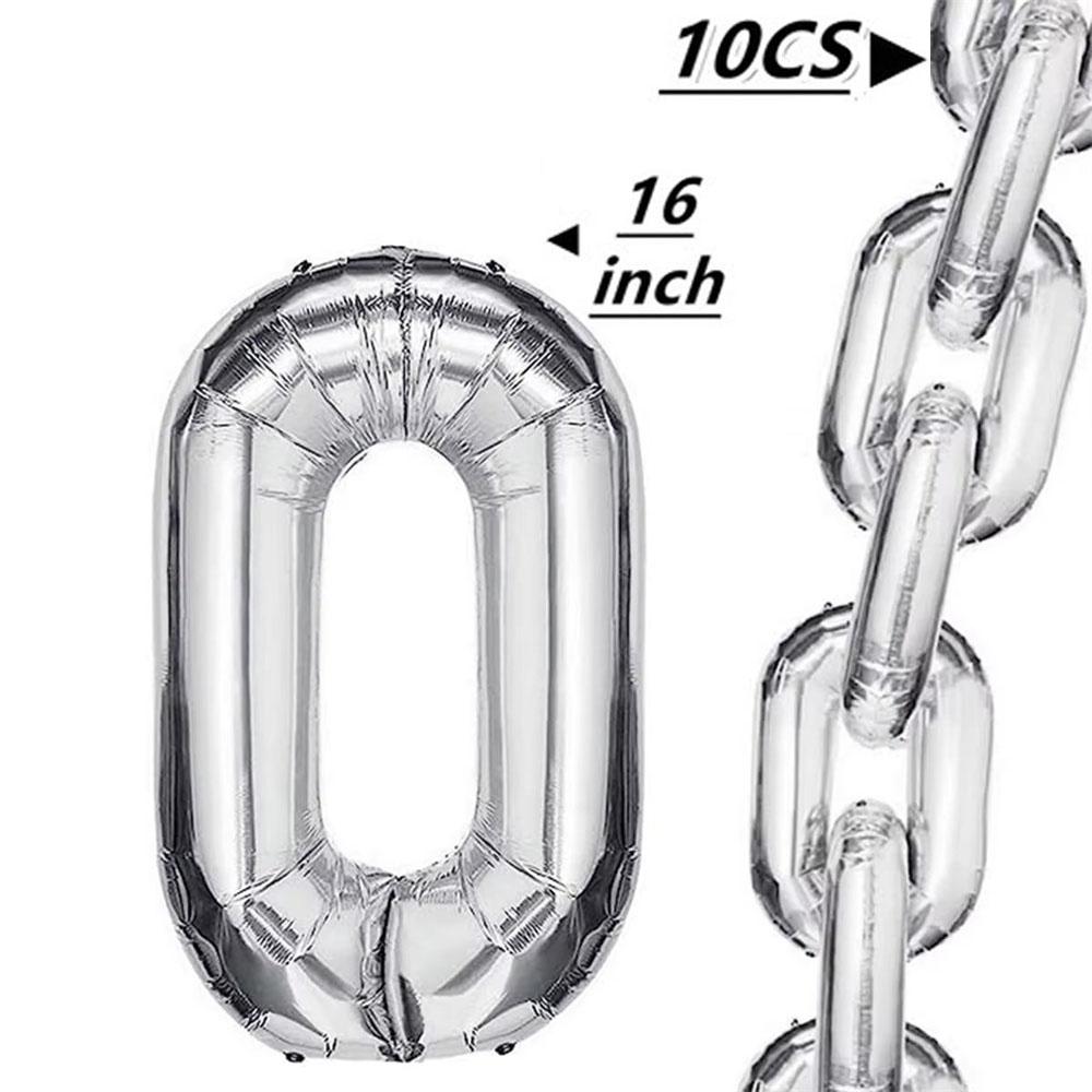 

24/18/10Pcs 16 inch Silver Aluminum Film Iron Chain Balloon Set Hip Hop Party Theme Birthday Graduation Wedding Arch Supplies 16inch
