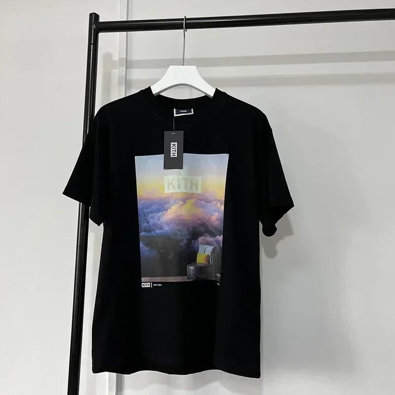 KITH FW ONeck Eurocode  Oversize Printing Cotton White Apricot High Quality T Shirt Breathable Short Sleeve Hip Ho