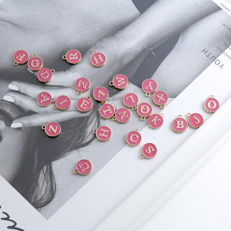 26pcs Double-sided Flat Round Alloy Letter Charms Enamel Charms Alphabet Initial Letter Pendants for DIY Jewelry Making Wholesal