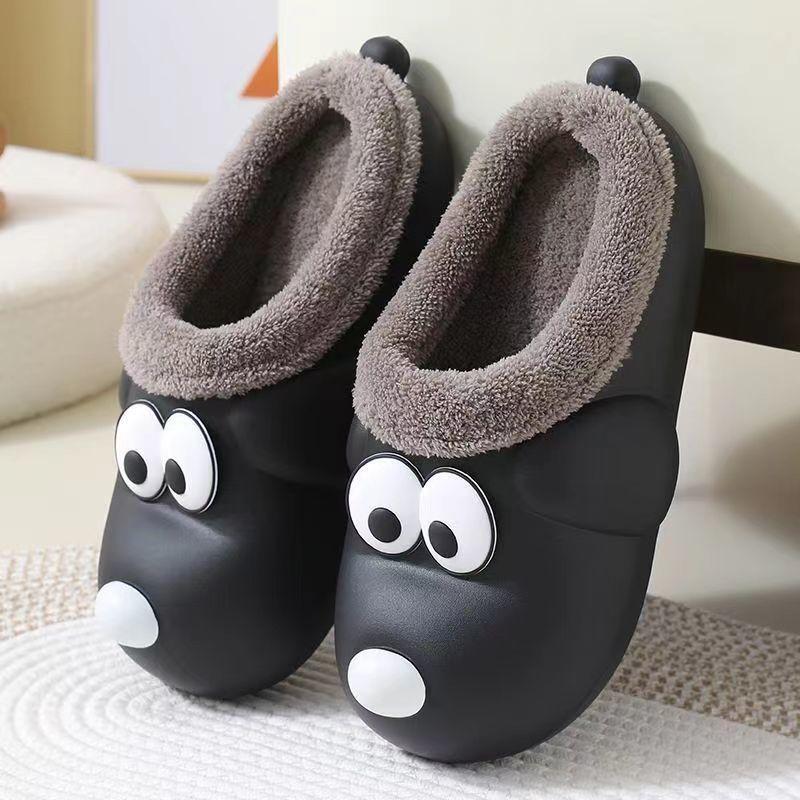 2025 new big-eyed dog cotton slippers ins cute home warm non-slip thick-soled velvet cotton shoes raw