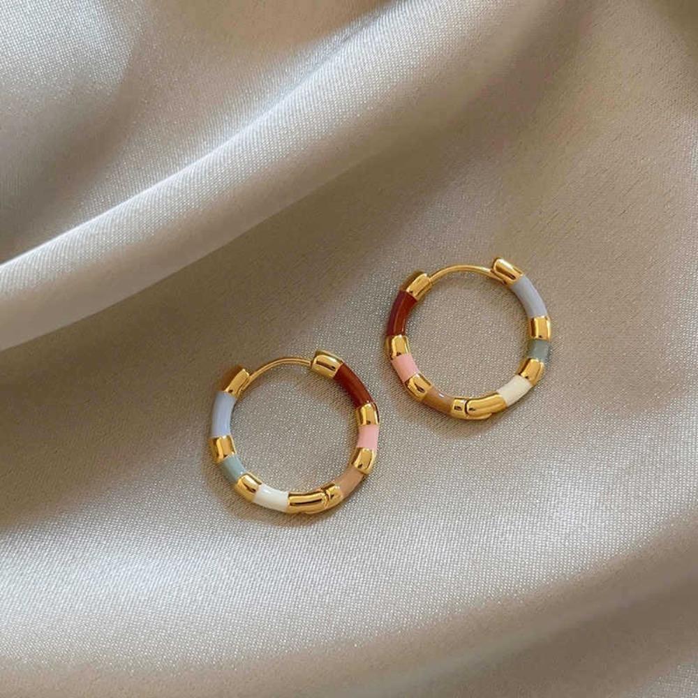 Gold Color Metal Round Earrings Colorful Enamel Enamel Earrings New Hoop Earrings For Women