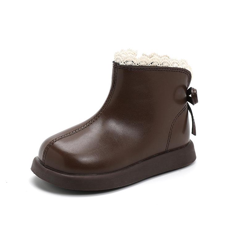 Dziewczęce aksamitne botki 2025 zima styl brytyjski dziecięce sznurowane małe skórzane buty księżniczka dziecięce martiny