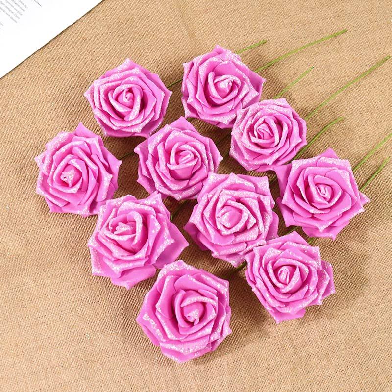 10/20 Stück Glitzer Künstliche Rosenblumen mit Stiel Blätter DIY Hochzeitssträuße Geburtstagsfeier Heimdekorationen DIY Bastelkranz