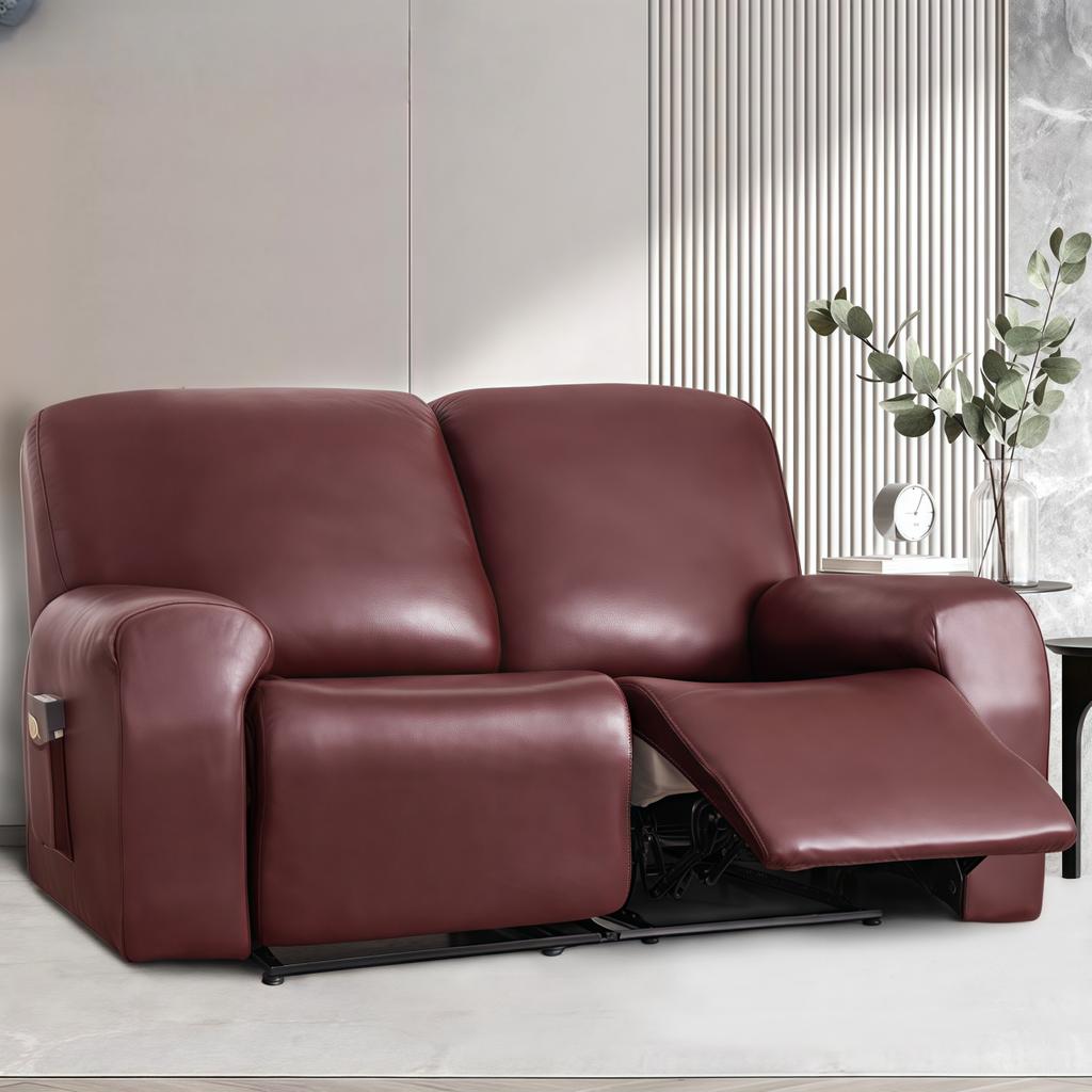Waterproof Loveseat Sofa Recliner Cover 2-Seater with Side Pockets Stretch PU Leather Recliner Sofa Cover Living Room