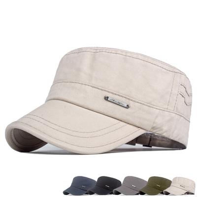 Men's Flat Top Military Cap Outdoor Sun Hat Cotton Washed Cap Baseball Cap Men Cadet Army Cap