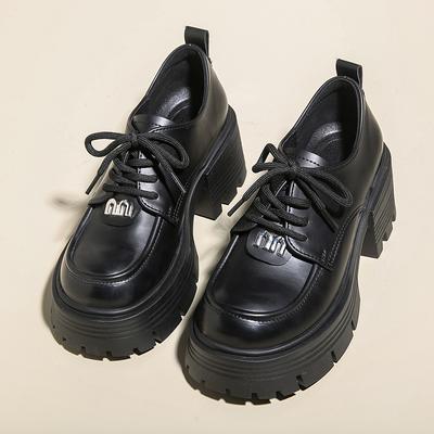 Fashion 2024 Autumn and Winter Thick Sole Loafers Women Small Leather Shoes New Square Heels Lace-up Muffin Mary Jane Shoes