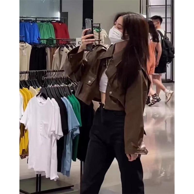 Trendy Biker Jacket Women Short Leather Coat Spring Autumn Winter Fashionable Versatile Outfit Petite Sizes