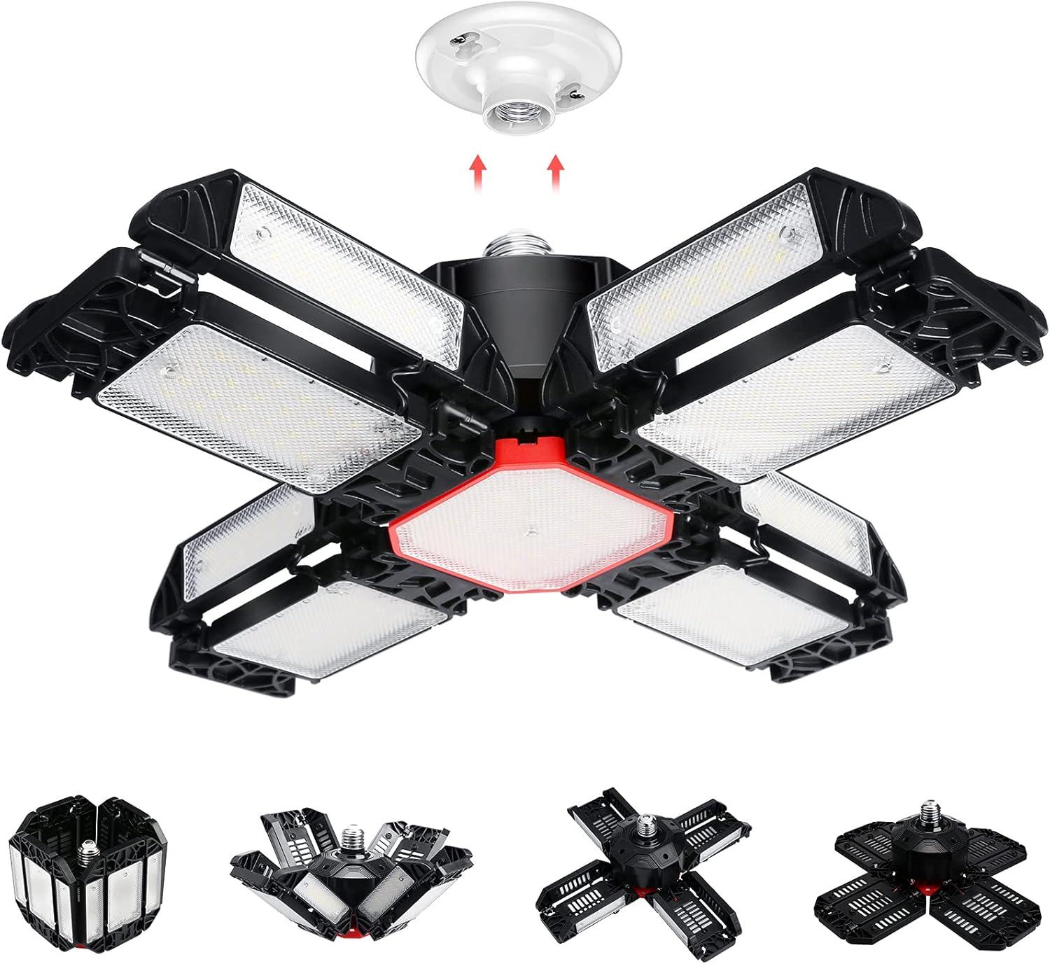 

Светодиодные потолочные светильники для гаража, 2 шт., Включаемые в розетку светильники для мастерской, Гаражное освещение, Регулируемые деформируемые панели, Цоколь E26 E27, для сарая, мастерской, подвала 1 Pack