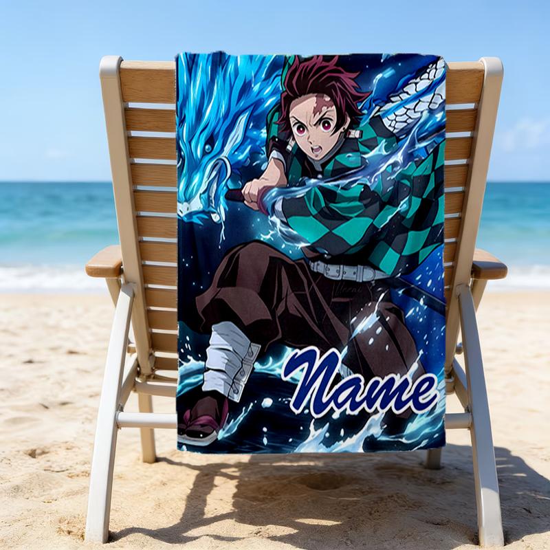1pc Demon Slayer1 Beach Towel with Custom Name, Beach/Swimming/Bath/Picnic/Camping Towel, Suitable for Seaside Beaches