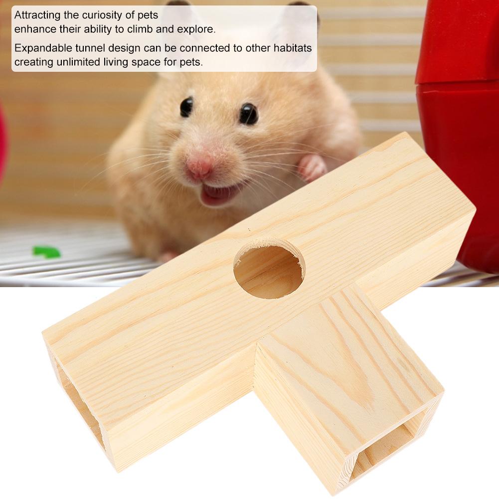 Wood Hamster Tunnel Tube Small Pets House Training Exercise Playground Toy(Small T Type)