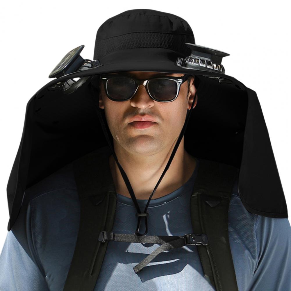 Solární klobouk s ventilátorem a klapkou na krk, dobíjecí přes USB, UV, duální chladicí ventilátor, rybářský klobouk, skládací, pro muže a ženy, rybářský, turistický, Mou