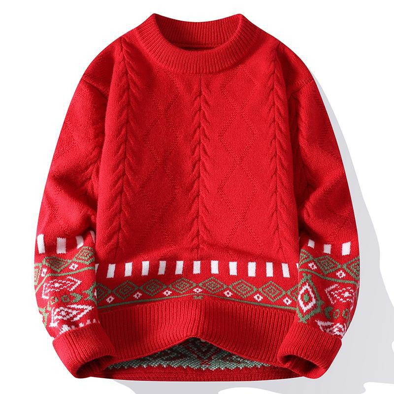 Knit Sweaters for Men Crewneck Loose Fit Lightweight Sweater Men's Casual Twist Textured Patterned Cable Knitted Pullover Sweaters for Christmas