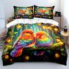 Colorful Birds With Glowing Leaves Bedding Set For Kids Luxury Gift 3Pcs Digital Print Comforter Set Soft Comfortable Breathable