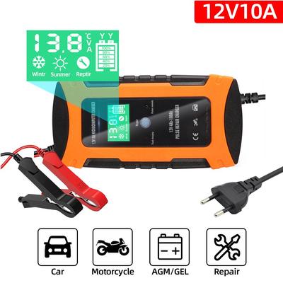 Carregador de bateria de carro automático completo 12v10a display digital carregador de bateria power puls reparação carregadores molhado seco chumbo ácido