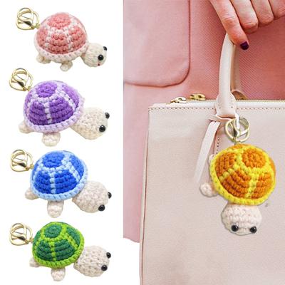 Knitted Turtle Keychain Exquisite Yarn Crochet Compact Size Portable Keyring Cartoon Style