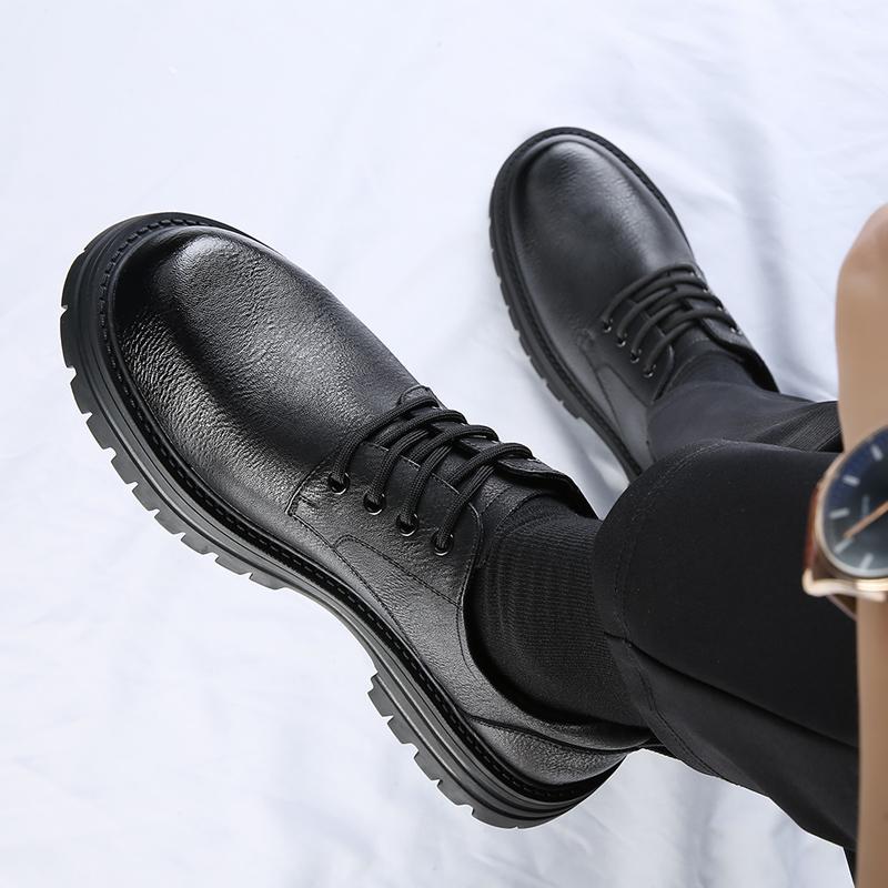 Nowe Męskie Skórzane Buty w Stylu Brytyjskim na Grubej Podeszwie, Outdoorowe, Robocze, Wygodne, Antypoślizgowe i Trwałe, Skórzane Buty z Dużą Cholewką