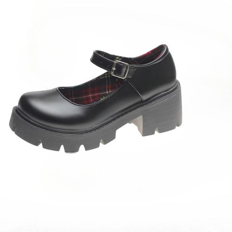 New High-heeled Thick-soled Women's Round-toed Retro Single Shoes