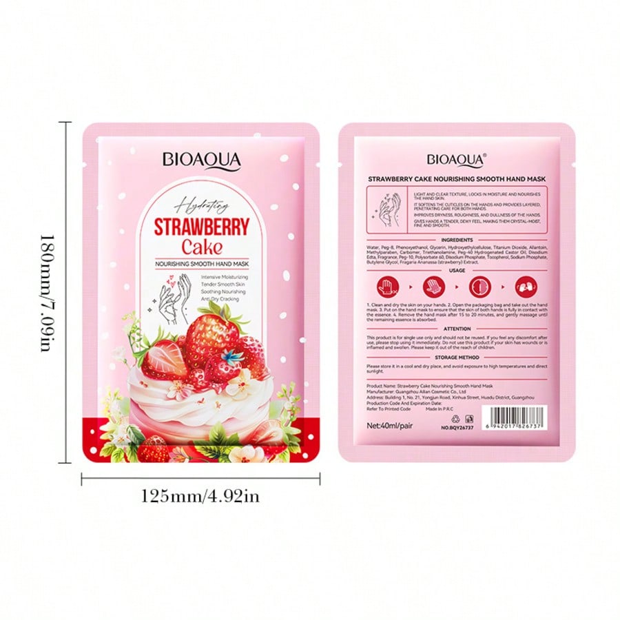 Maschera per le Mani Nutriente e Liscia al Gusto di Torta alla Fragola Idrata e Nutre la Pelle delle Mani e Migliora le Linee Sottili sulle Mani
