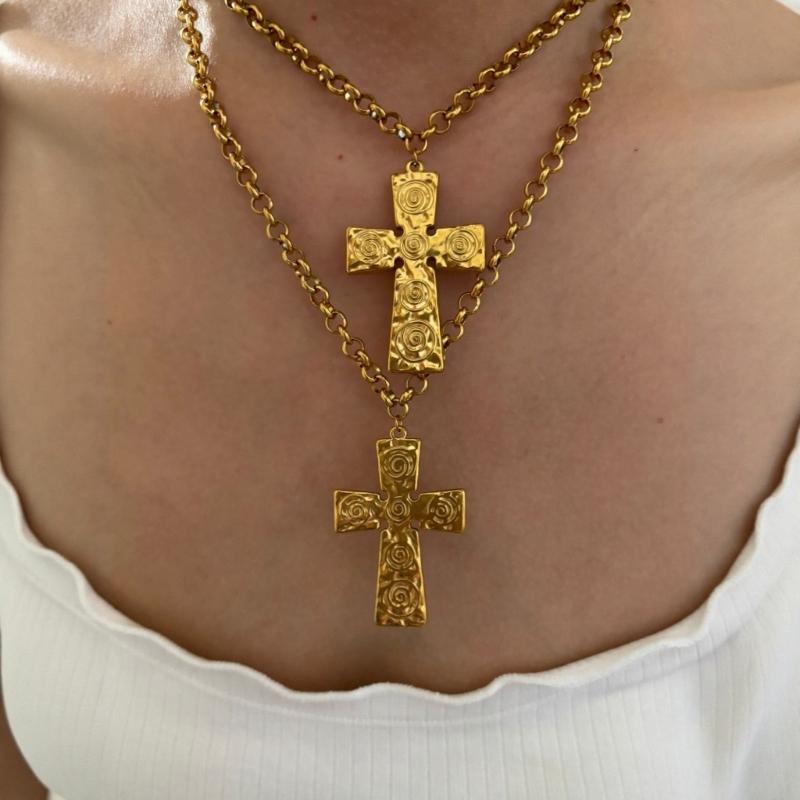 Trendy Unisex Pendant Neck Chain Vintage Inspired Stainless Steel Hip Hop Crucifix Necklace Metal Clavicle Chain