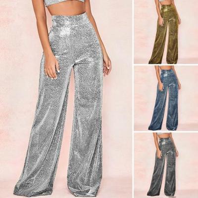 Frauen Hosen Glänzende Feste Farbe Hohe Taille Frühling Herbst Temperament Lose Gerade Breite Bein Hosen Täglichen Verschleiß