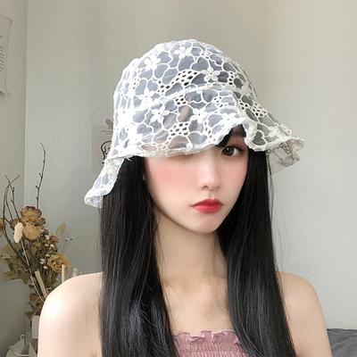 Chapeau en Dentelle Doux et Mignon Chapeau Bob Fleur Creuse Mode Femmes Chapeau de Pêcheur Respirant Ombrage Protection Solaire