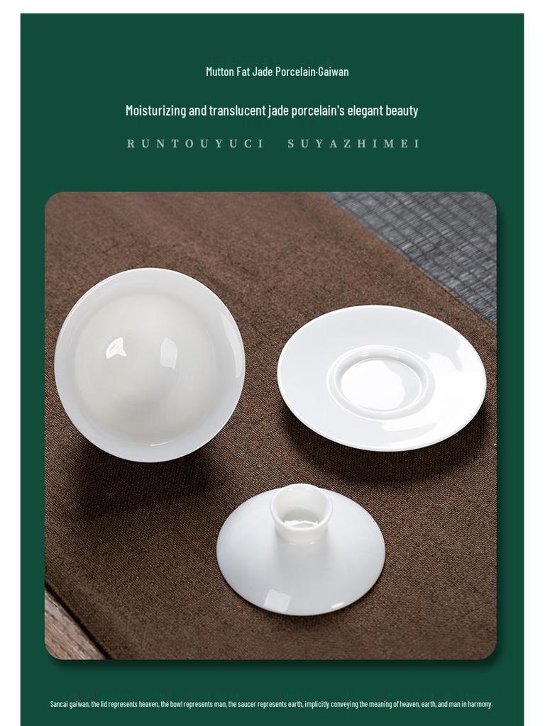 Dehua White Porcelain Gaiwan: Thin Body Sancai Tea Bowl for Kung Fu Tea, Large Ceramic Cup for Home Brewing