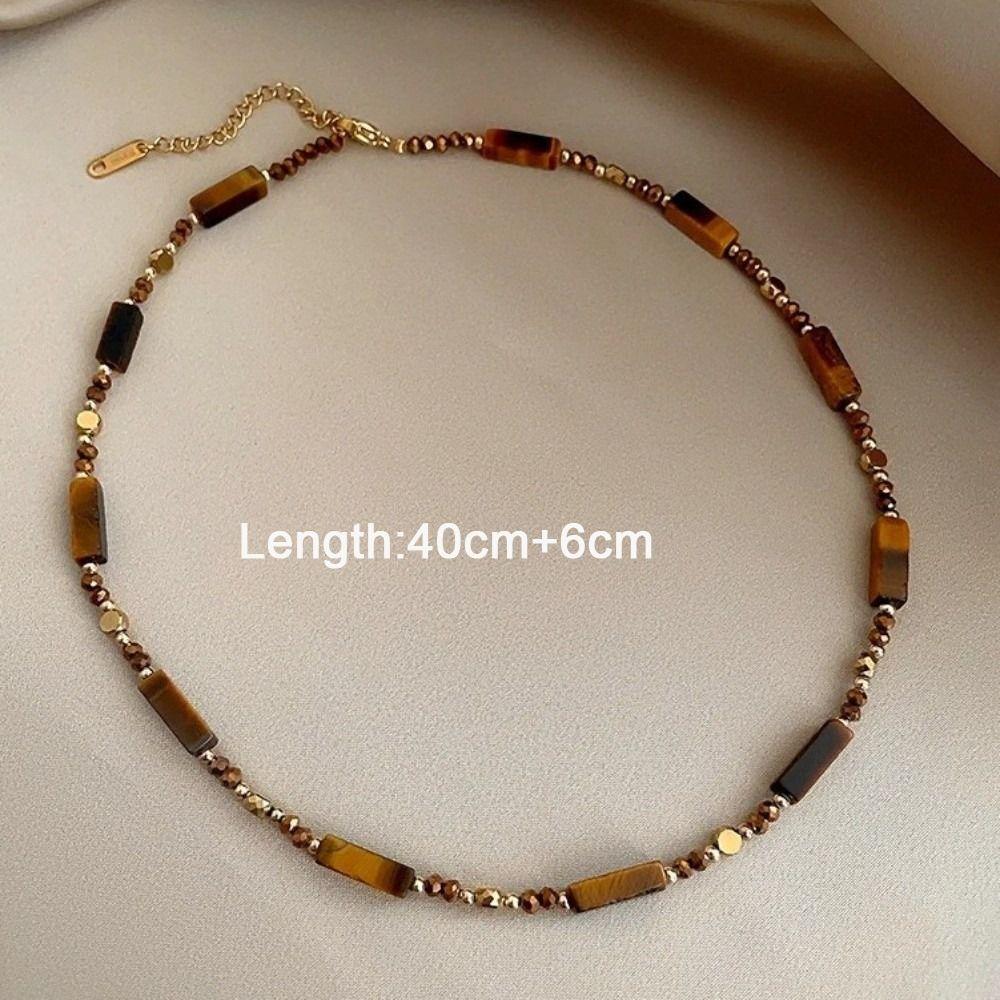 Stacking Sweater Chain Alloy Clavicle Chain Retro Tiger Eye Stone Pendant Necklace