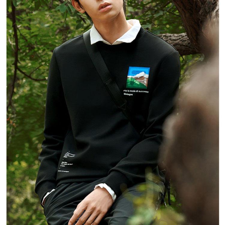 FILA Basic Simple Letter Casual Knit Long Sleeve Pullover Sweatshirt Men sweatshirt Black F11M248212F-BK