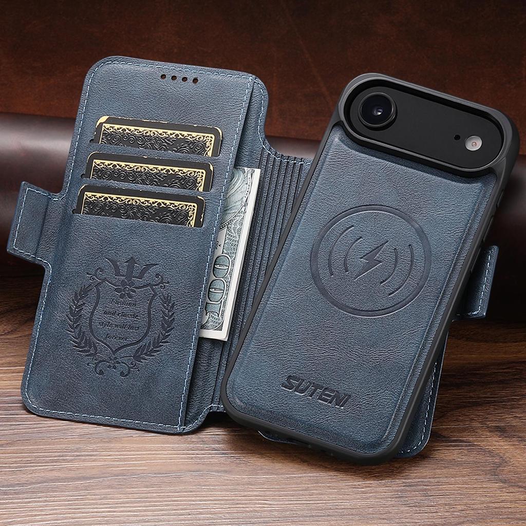 Capa de Couro Magnética Flip para iPhone 17 Pro Max/Samsung S25U com Carregamento Sem Fio