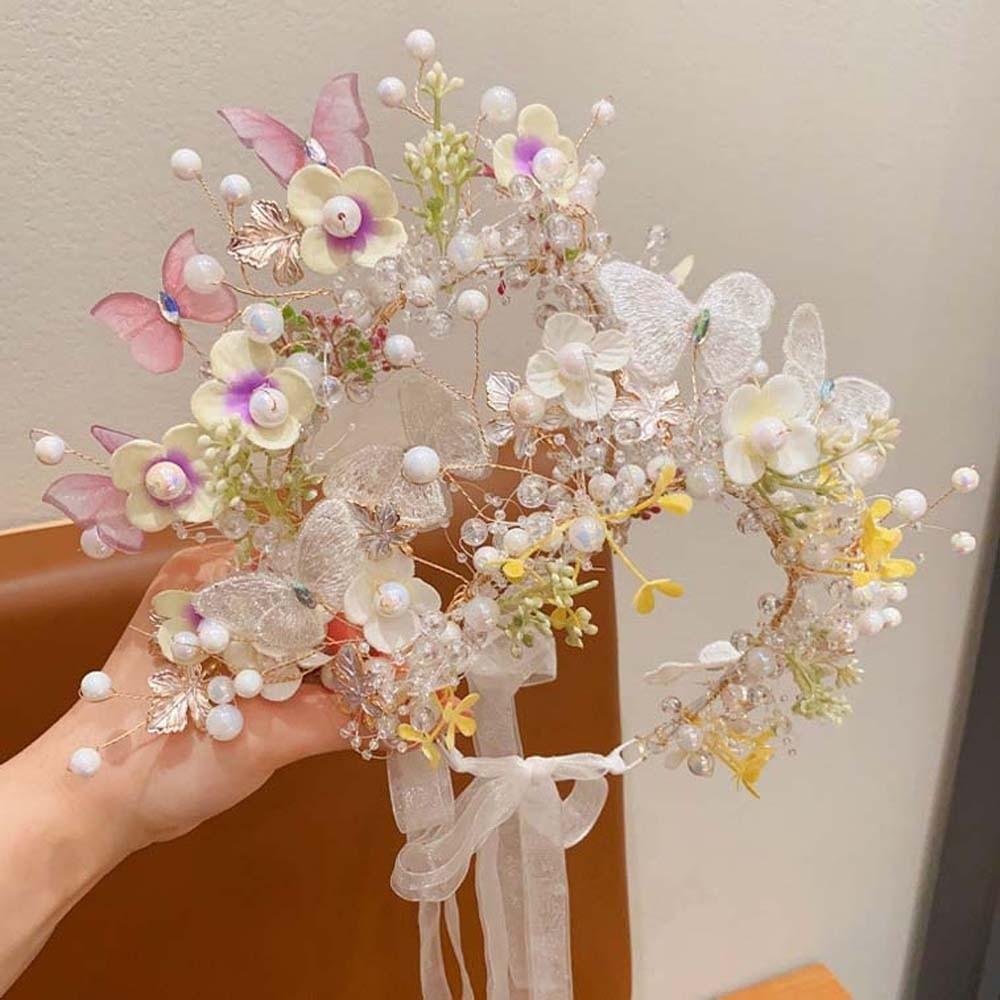 Beads Butterfly Fairy Hair Hoop Bohemia Style Flower Headdress Elegant Wreath Headband Bridal