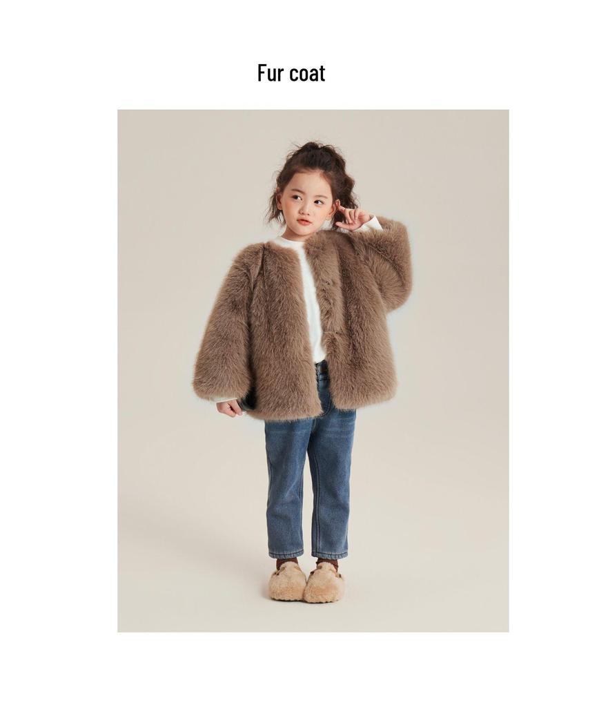 Płaszcz ze sztucznego futra lisa dla dziewczynek na zimę 2025: Bawełniany, Pikowany, Podszyty Aksamitem, Gruby Płaszczyk Dziecięcy