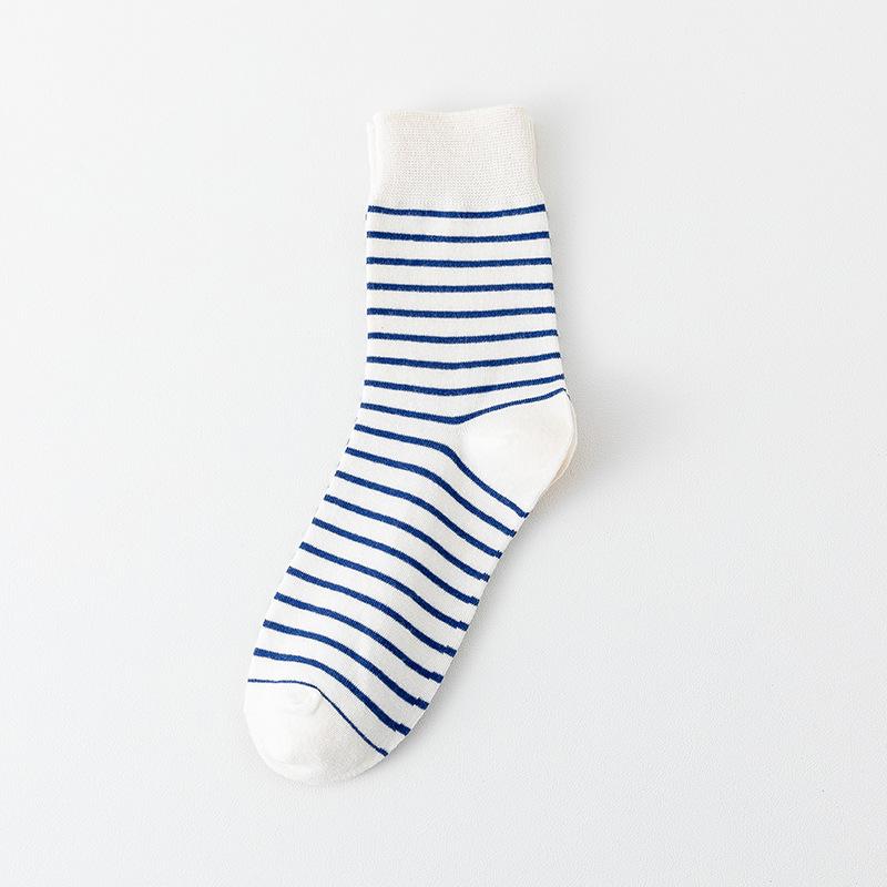 Female Spring and Autumn Tide Letter Blue Coarse Grain Long Tube Cotton Socks