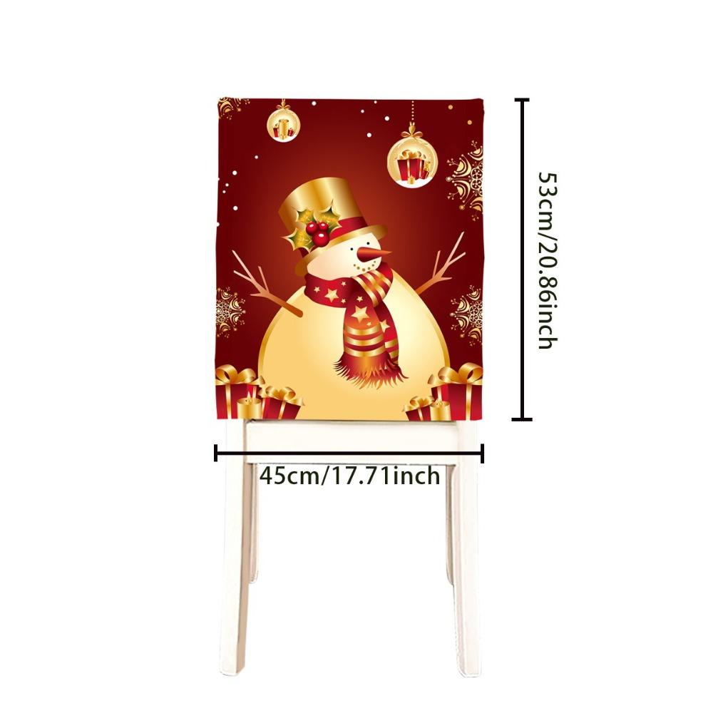 

Snowman Christmas Chair Cover Santa Claus Pattern Washable Chair Back Cover Elf Pattern Quick Easy Use Dining Chair Cover
