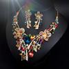 [KK Solis] Orchid Motif Earrings & Necklace Set with Marquise & Teardrop Crystals - Perfect for Concerts, Dance Performances, Recitals,